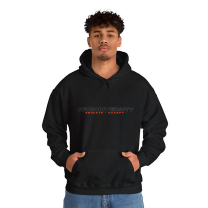 Young man in grey Educate Accept neurodiversity hoodie