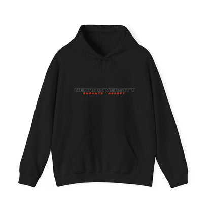 Front image Educate Accept Neurodiversity Black hoodie