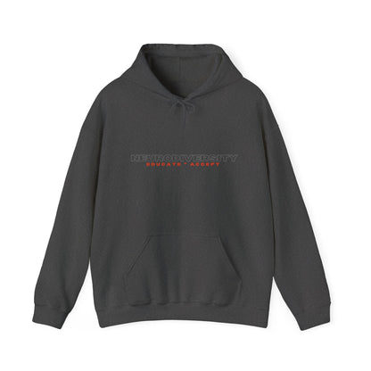 Front image Educate Accept Neurodiversity Grey hoodie