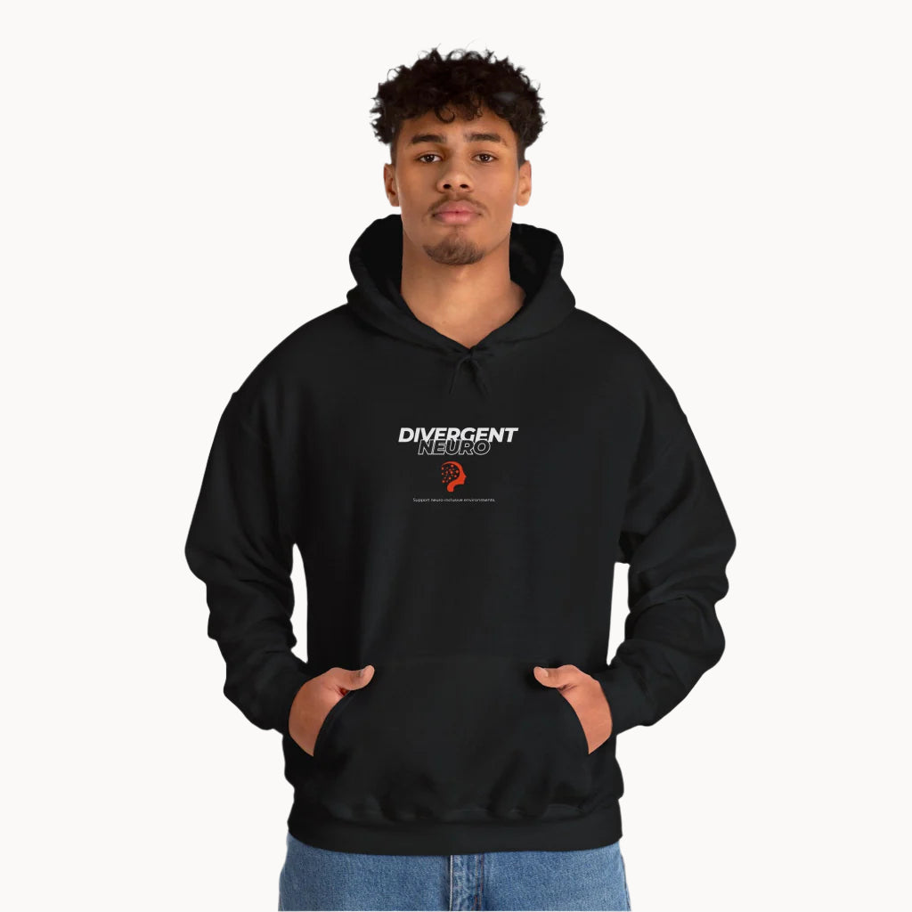 Young man in Support Neuroinclusive environments Black Hoodie