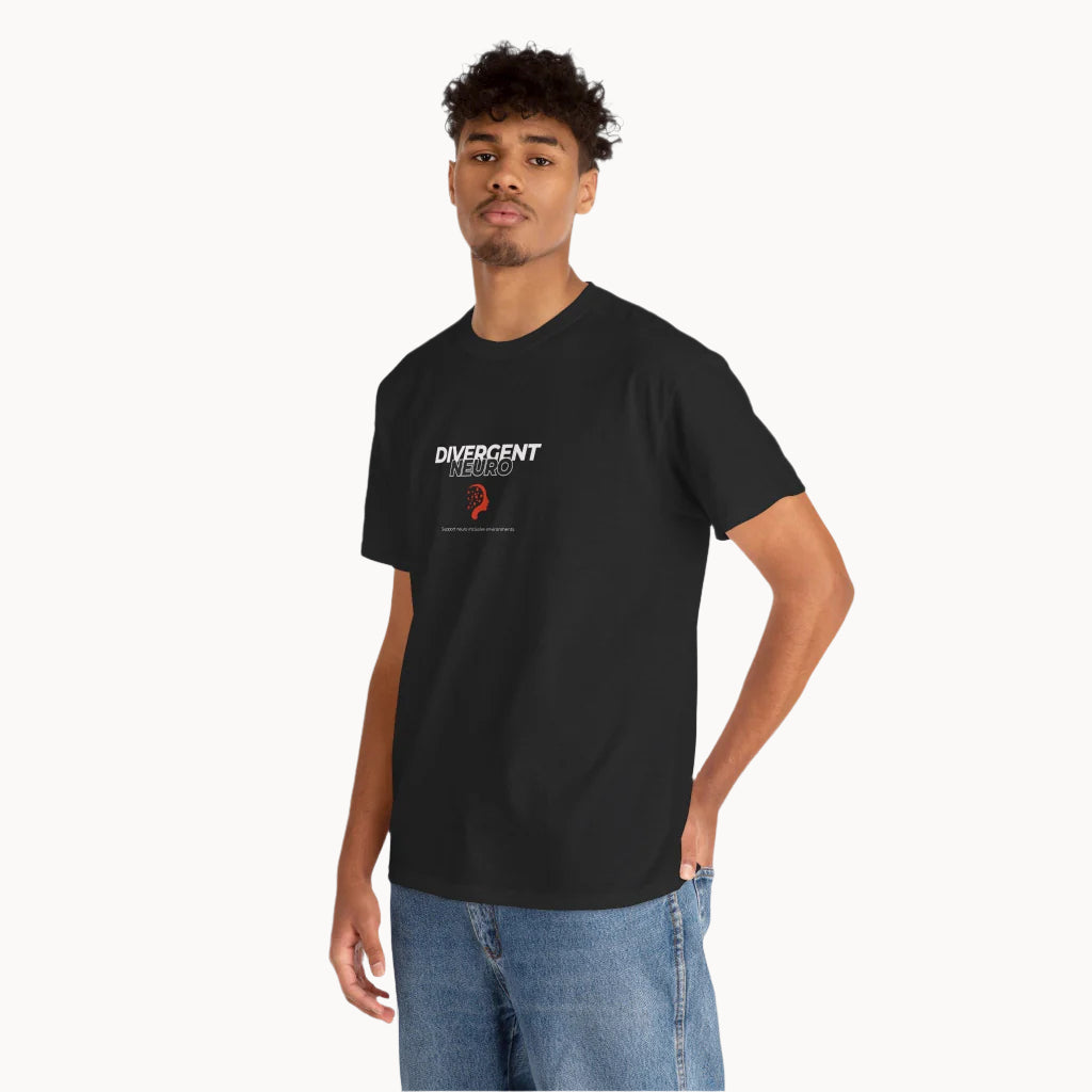 Young man in black Neurodivergent Inclusive T-shirt