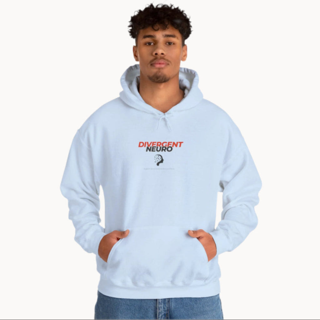 Young man in Support Neuroinclusive environments pale blue Hoodie