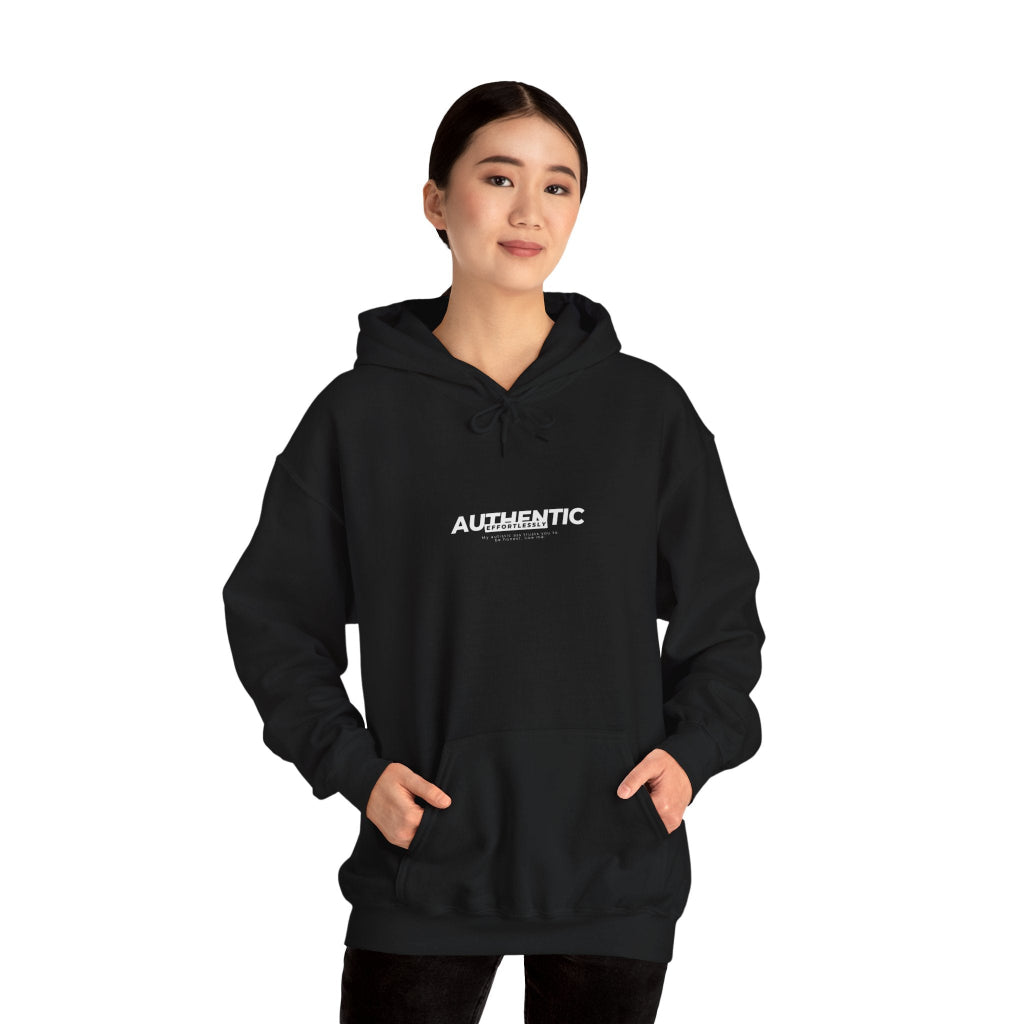 Young woman in black Effortlessly Authentic Autistic Neurodiversity hoodie