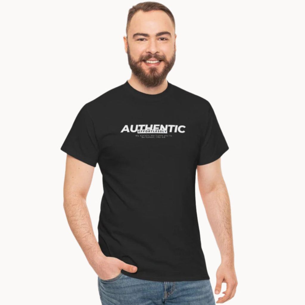 Man in Effortlessly Authentic Autistic black Neurodiversity t shirt