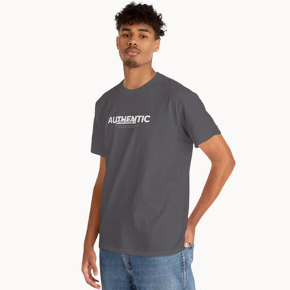 Young man in Effortlessly Authentic Autistic grey Neurodiversity t shirt